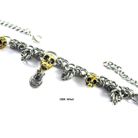 Gold Skulls Rose Silver Chain Maille Link Choker Boot Chain Rocker Goth Punk Fun - Picture 5 of 10